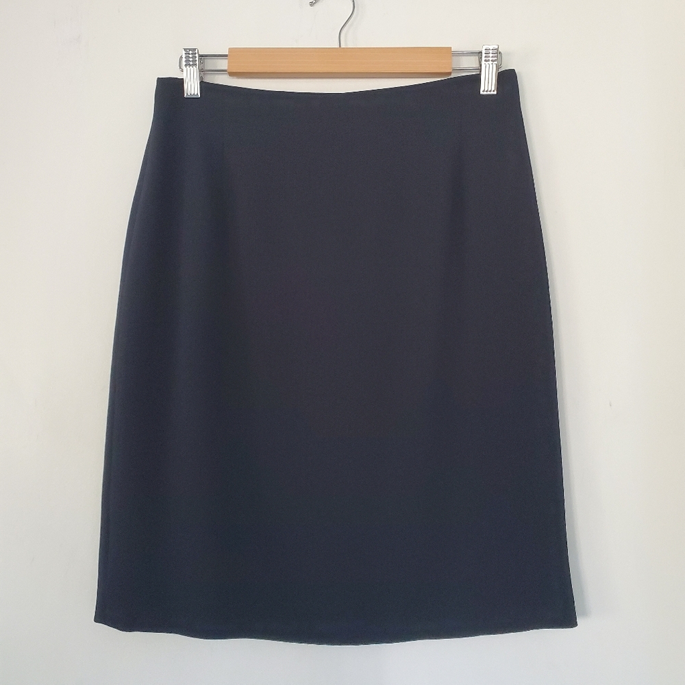 VINTAGE Black Pencil Skirt 8 Lightly Ribbed Zip USA Office Siren ALEX GARFIELD